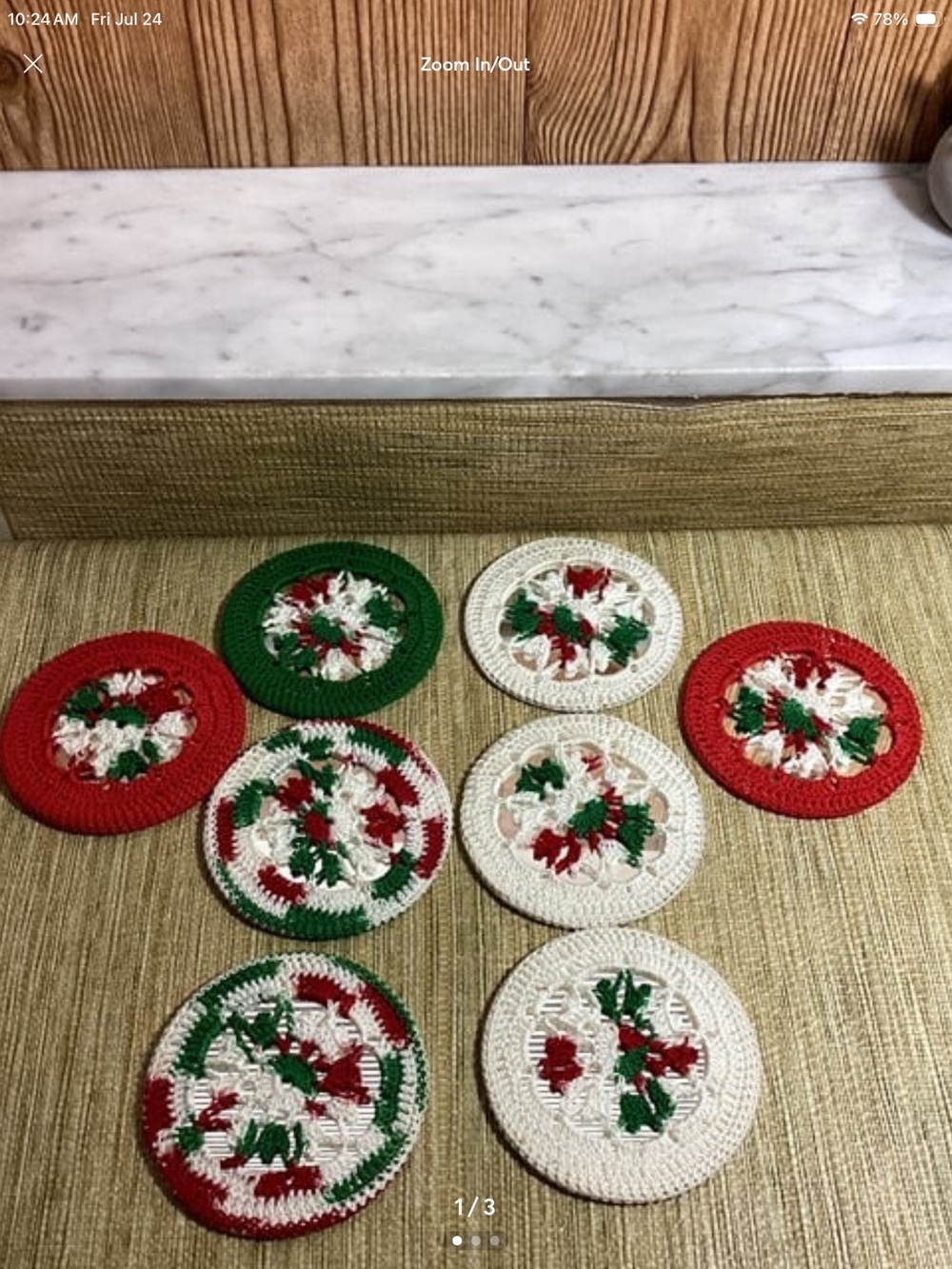 Handmade Holiday Crochet Coasters - Red, Green & White